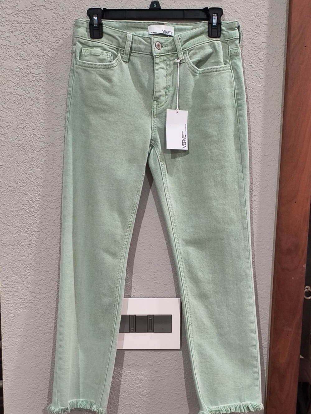 VERVET BY FLYING MONKEY Pastel Mint Cropped Straight Jeans